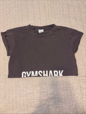 Gymshark Charcoal Cropped Logo Tee with White Branding